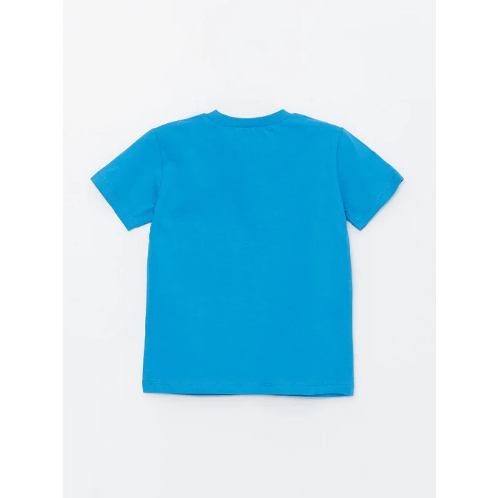 LCW Kids Mavi Bisiklet Yaka Baskılı Erkek Bebek Tişört ve Şort 2li Takım