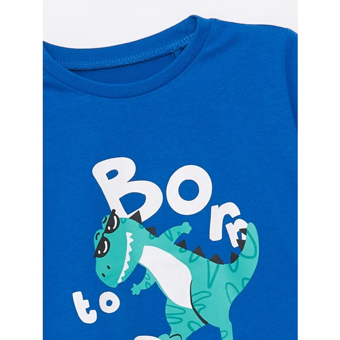 LCW Kids Mavi Bisiklet Yaka Baskılı Erkek Bebek Tişört ve Şort 2li Takım