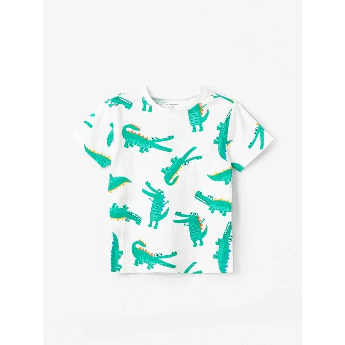 LCW Kids Ekru Bisiklet Yaka Kısa Kollu Baskılı Erkek Bebek Tişört ve Şort 2li Takım