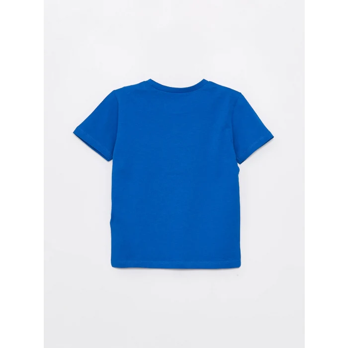 LCW Kids Mavi Bisiklet Yaka Baskılı Erkek Bebek Tişört ve Şort 2li Takım