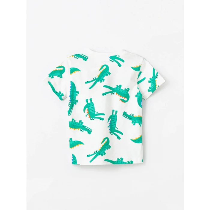 LCW Kids Ekru Bisiklet Yaka Kısa Kollu Baskılı Erkek Bebek Tişört ve Şort 2li Takım