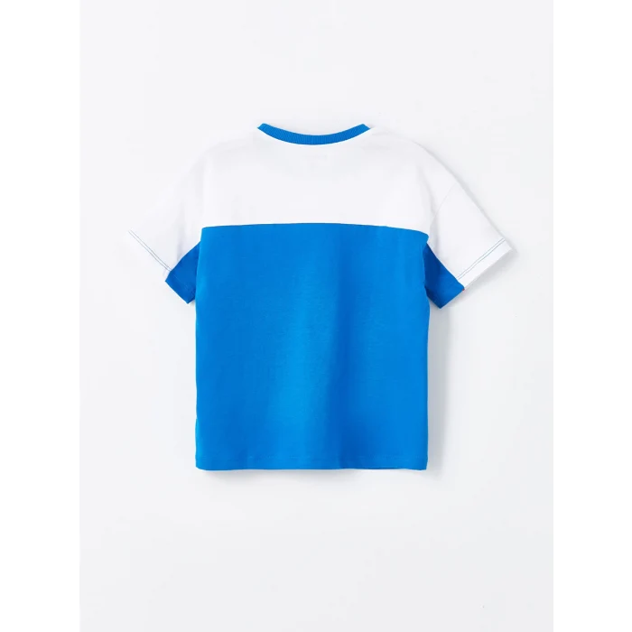 LCW Kids Mavi Bisiklet Yaka Kısa Kollu Baskılı Erkek Bebek Tişört ve Şort 2li Takım