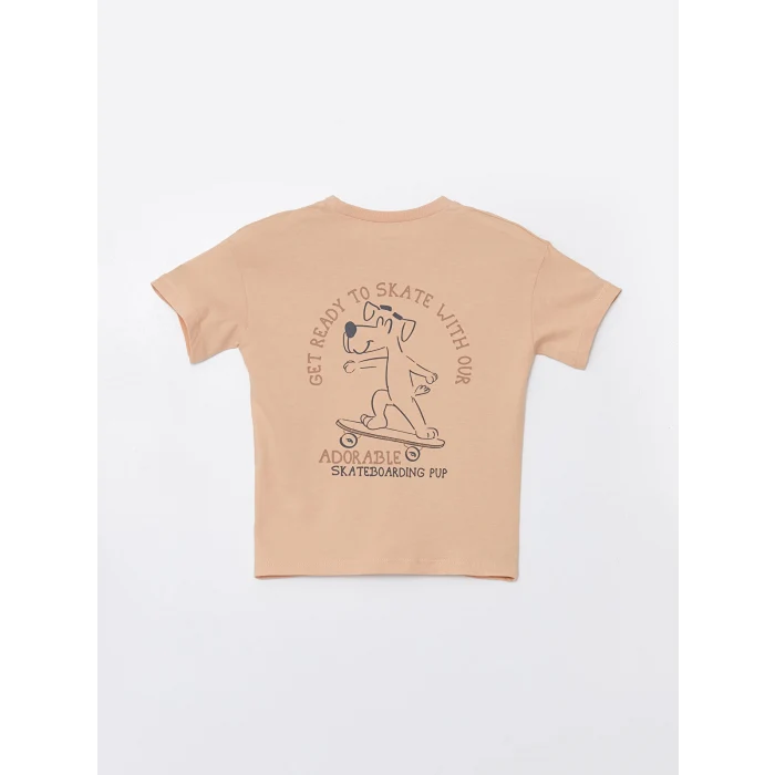 LCW Kids Bej Bisiklet Yaka Kısa Kollu Baskılı Erkek Bebek Tişört ve Şort 2li Takım