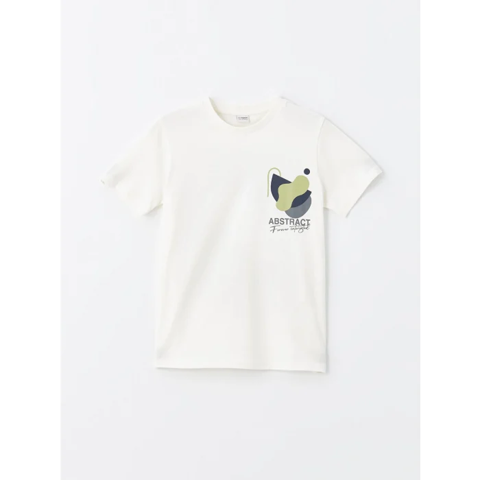 LCW Kids Ekru Bisiklet Yaka Baskılı Kısa Kollu Erkek Çocuk Tişört ve Şort