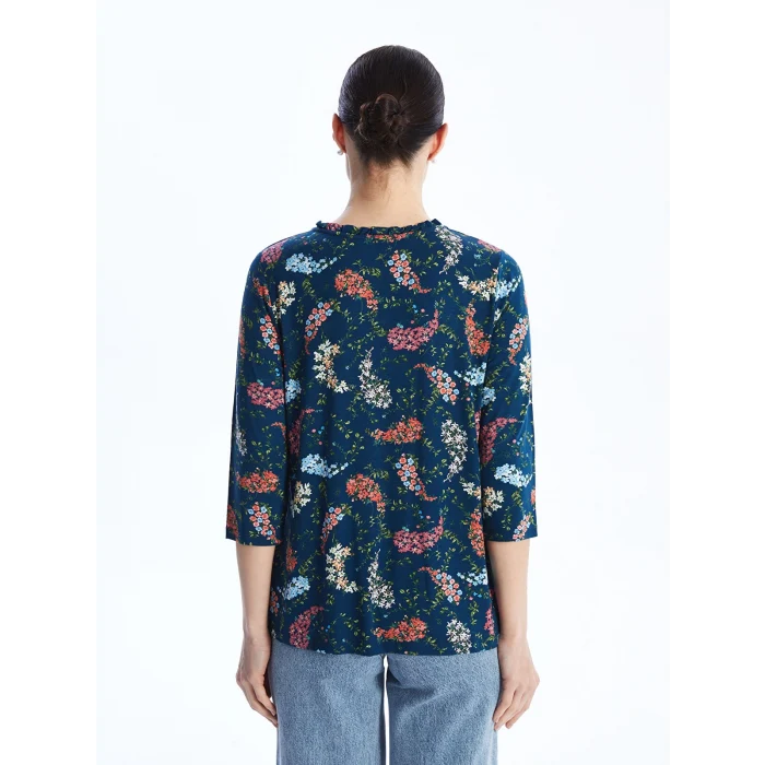 LCW Grace Karişik Bağlamalı Yaka Desenli Kadın Tişört