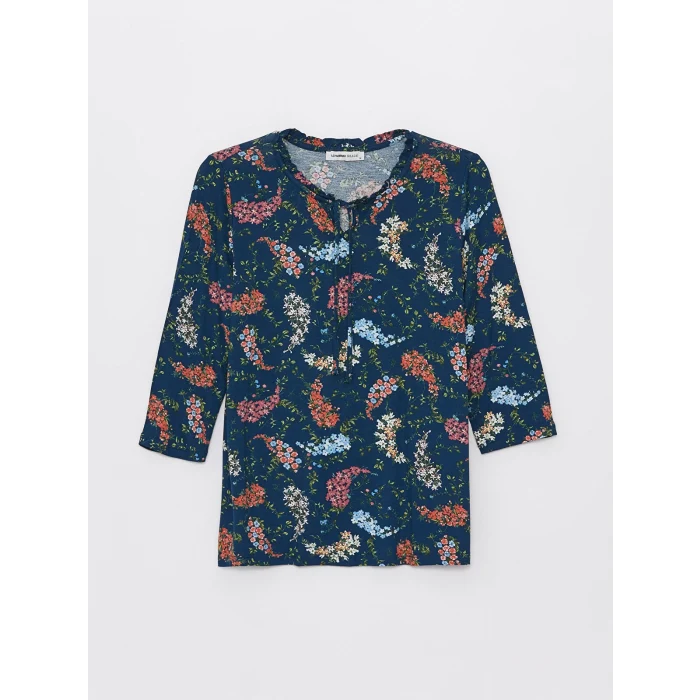 LCW Grace Karişik Bağlamalı Yaka Desenli Kadın Tişört