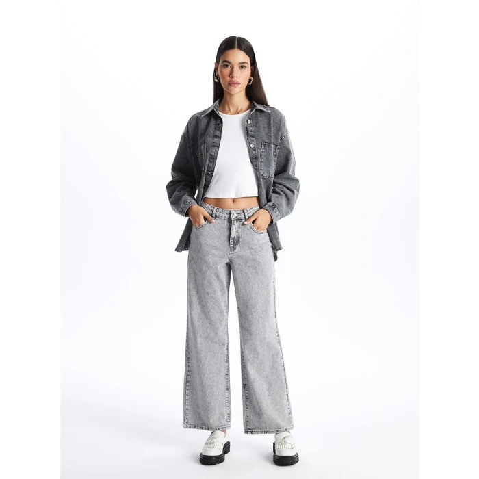 LCW Jeans Gri Wideleg Kadın Jean Pantolon