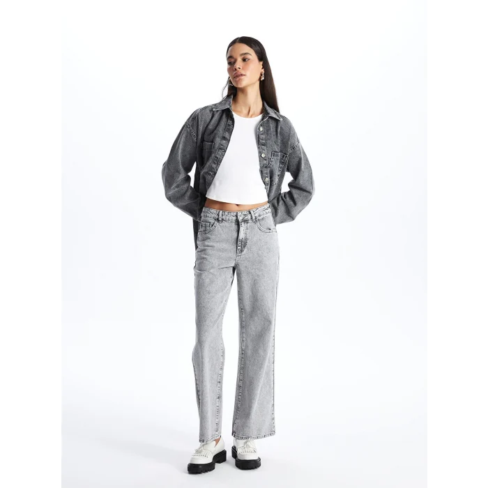 LCW Jeans Gri Wideleg Kadın Jean Pantolon