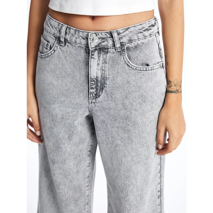LCW Jeans Gri Wideleg Kadın Jean Pantolon