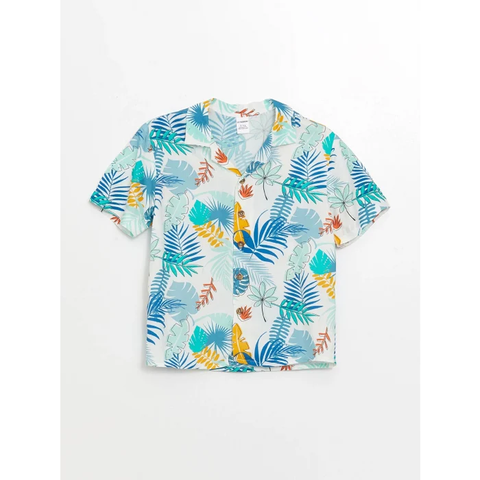 LCW Kids Beyaz Resort Yaka Kısa Kollu Baskılı Erkek Bebek Gömlek