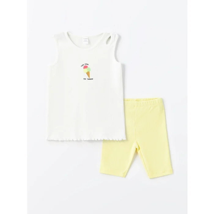 LCW Kids Ekru Bisiklet Yaka Kız Bebek Bluz ve Şort 2li Takım