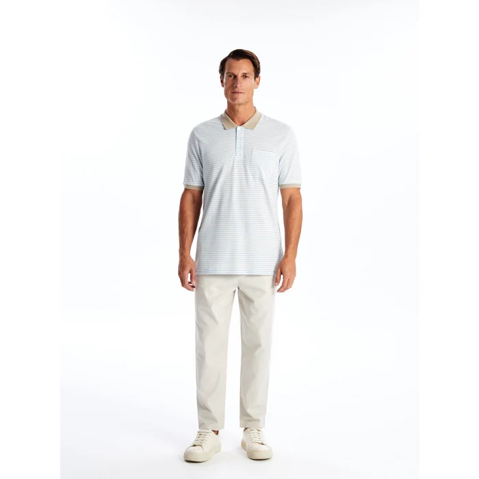 LCWAIKIKI Classic Mavi Polo Yaka Kısa Kollu Çizgili Pike Erkek Tişört