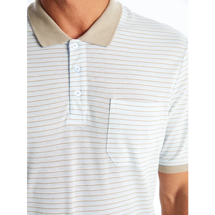 LCWAIKIKI Classic Mavi Polo Yaka Kısa Kollu Çizgili Pike Erkek Tişört