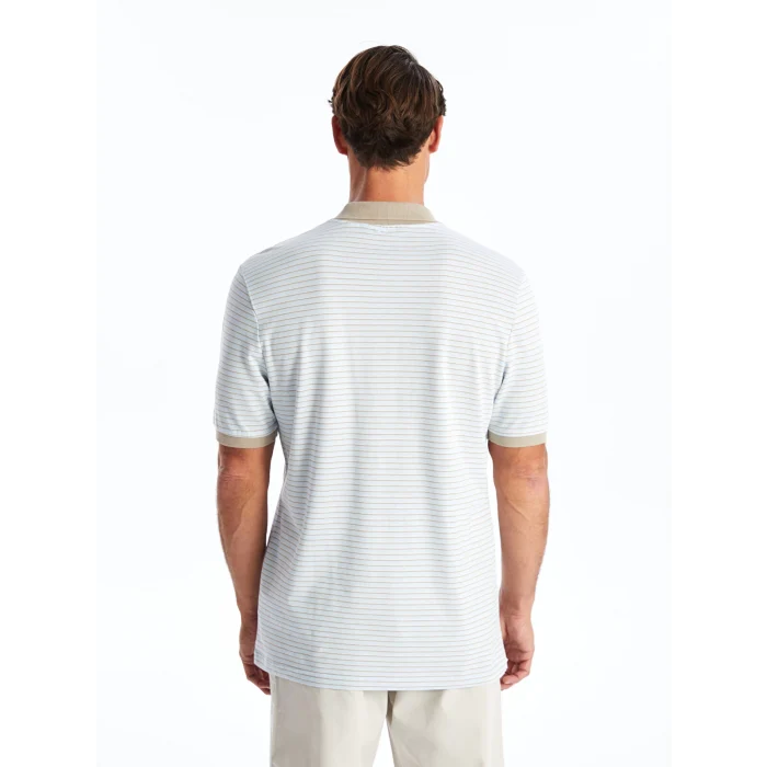 LCWAIKIKI Classic Mavi Polo Yaka Kısa Kollu Çizgili Pike Erkek Tişört