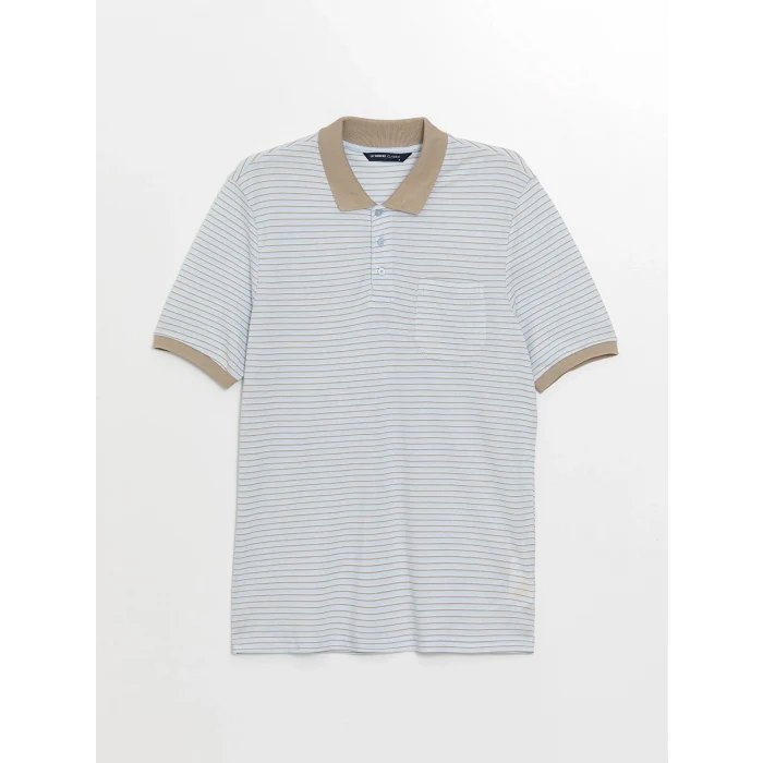 LCWAIKIKI Classic Mavi Polo Yaka Kısa Kollu Çizgili Pike Erkek Tişört