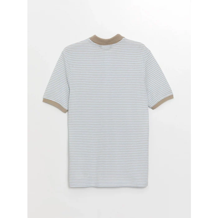 LCWAIKIKI Classic Mavi Polo Yaka Kısa Kollu Çizgili Pike Erkek Tişört