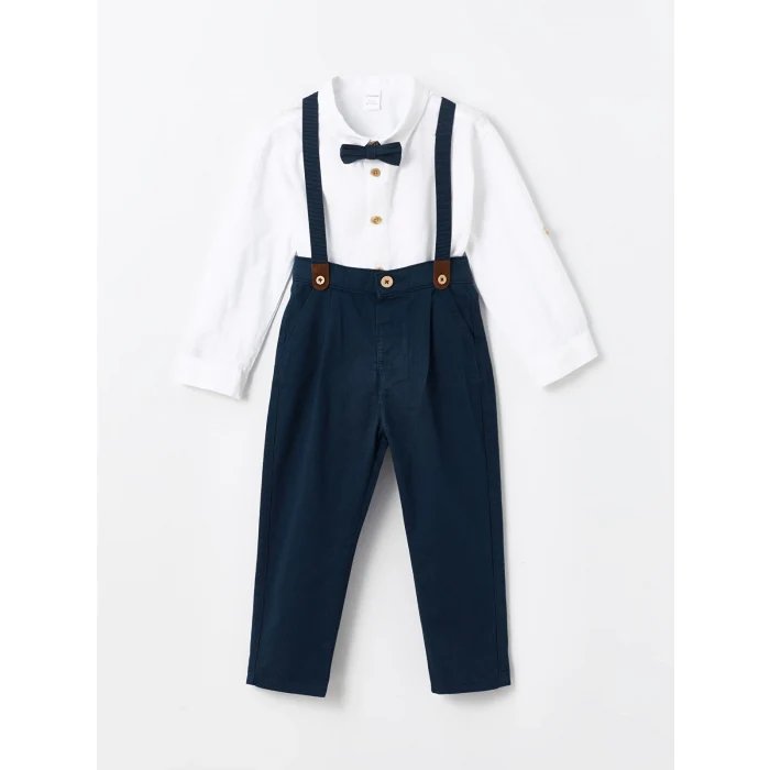 LCW Kids Beyaz Uzun Kollu Basic Erkek Bebek Gömlek ve Pantolon 2li Takım