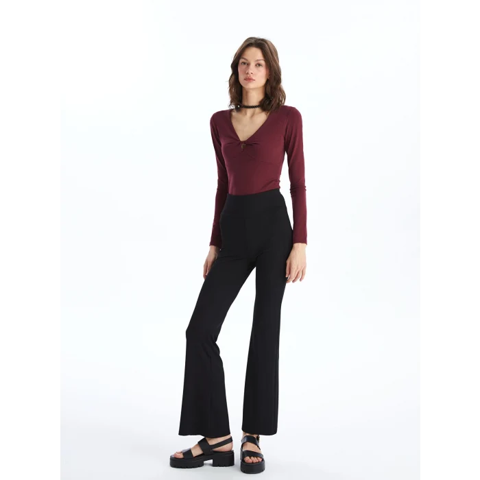 LCW Vision Siyah Beli Lastikli İspanyol Paça Kadın Tayt Pantolon