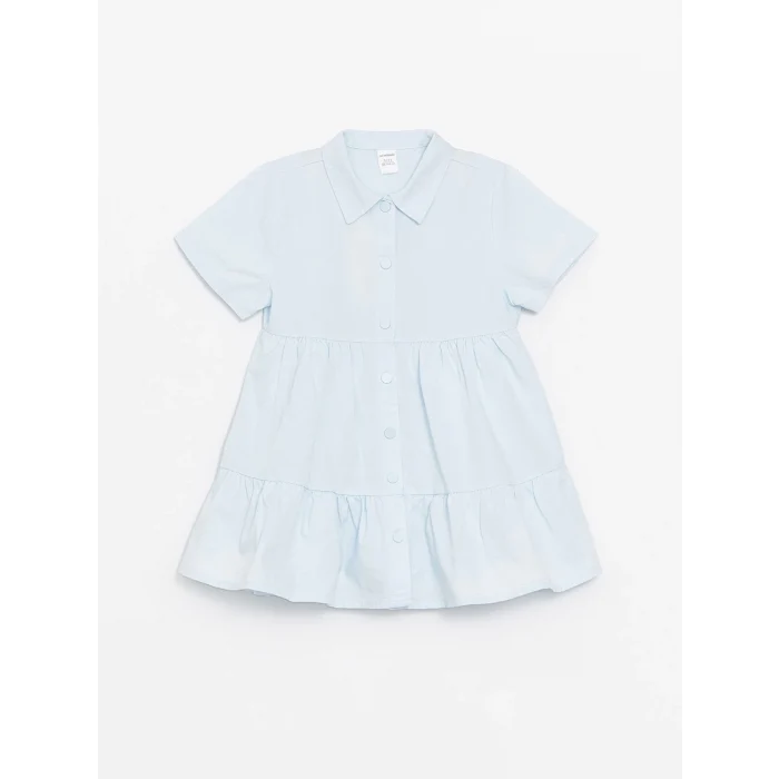 LCW Kids Mavi Gömlek Yaka Kısa Kollu Kız Bebek Elbise