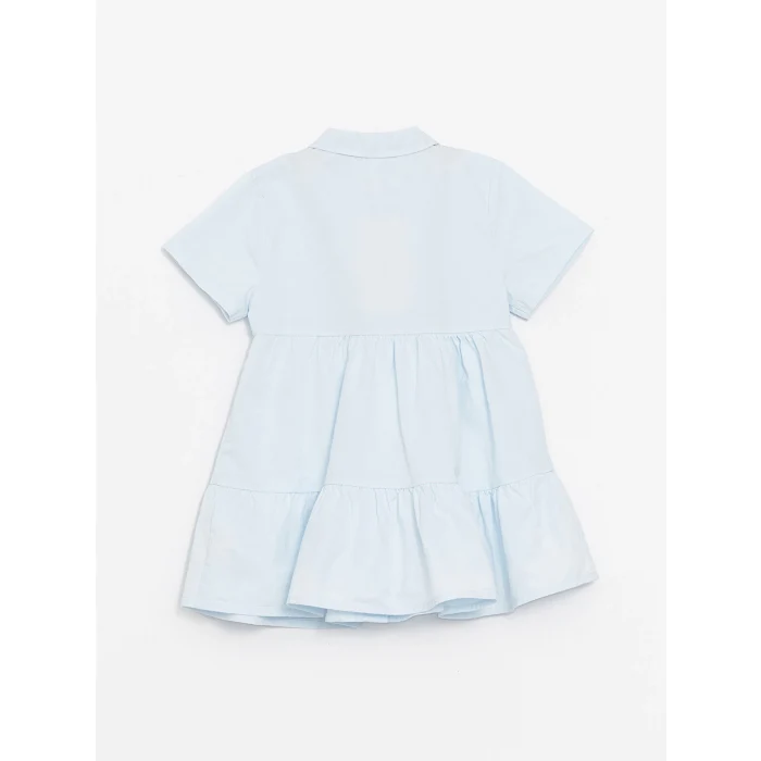 LCW Kids Mavi Gömlek Yaka Kısa Kollu Kız Bebek Elbise