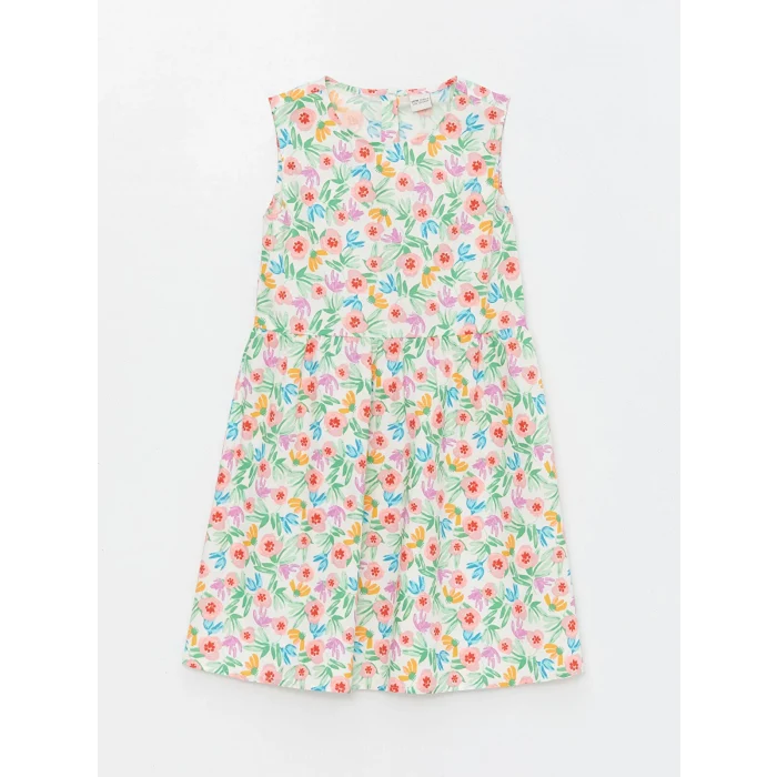 LCW Kids Karişik Bisiklet Yaka Desenli Kız Çocuk Elbise