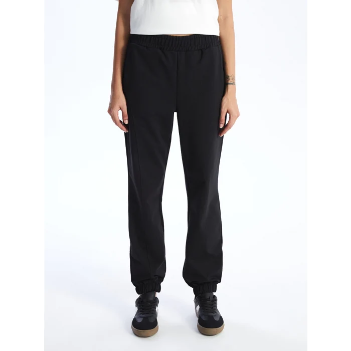 XSIDE Siyah Kadın Beli Lastikli Düz Jogger Eşofman Altı