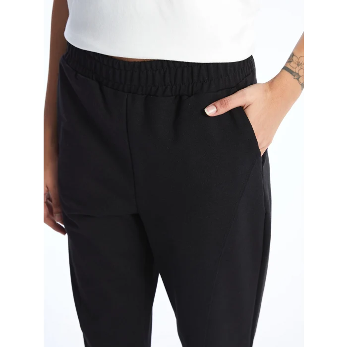 XSIDE Siyah Kadın Beli Lastikli Düz Jogger Eşofman Altı