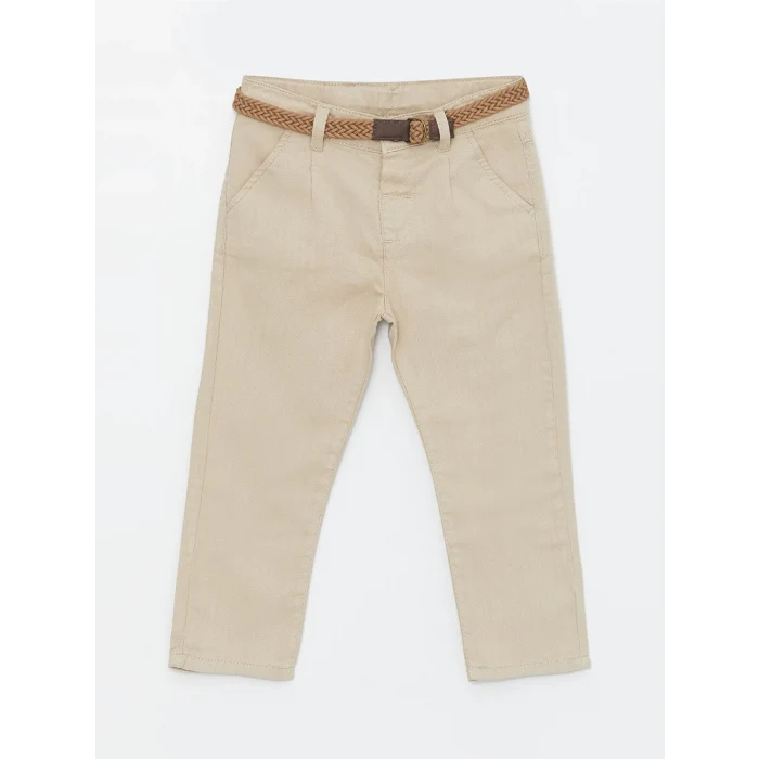 LCW Kids Bej Basic Erkek Bebek Kemerli Pantolon
