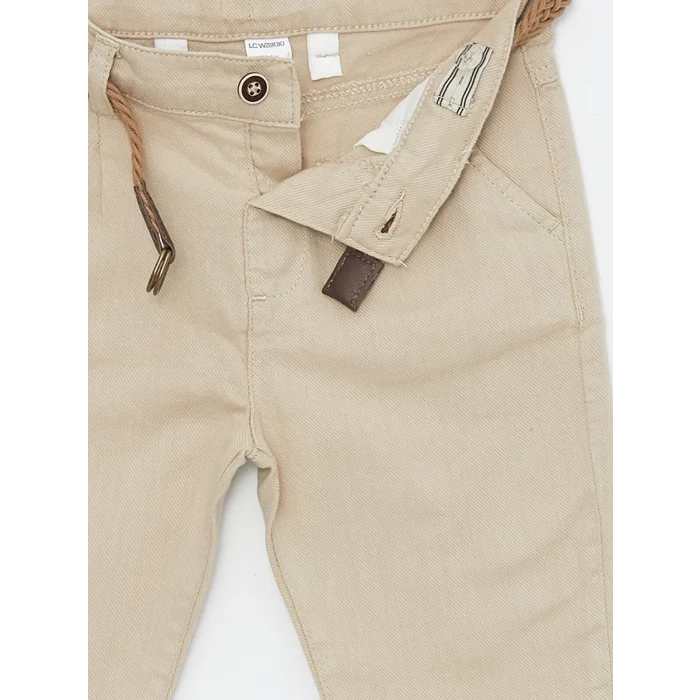 LCW Kids Bej Basic Erkek Bebek Kemerli Pantolon