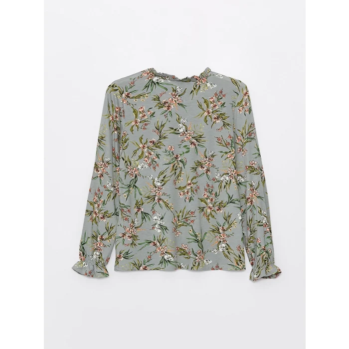 LCW Grace Yeşil Bağlamalı Yaka Desenli Uzun Kollu Kadın Bluz