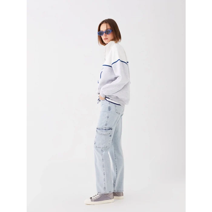 LCW Jeans Indigo Straight Fit Kadın Kargo Jean Pantolon