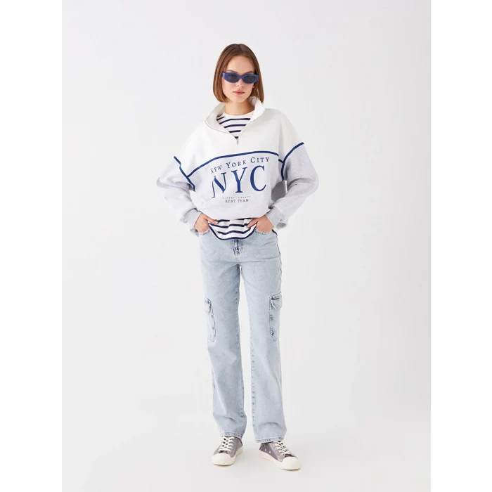 LCW Jeans Indigo Straight Fit Kadın Kargo Jean Pantolon