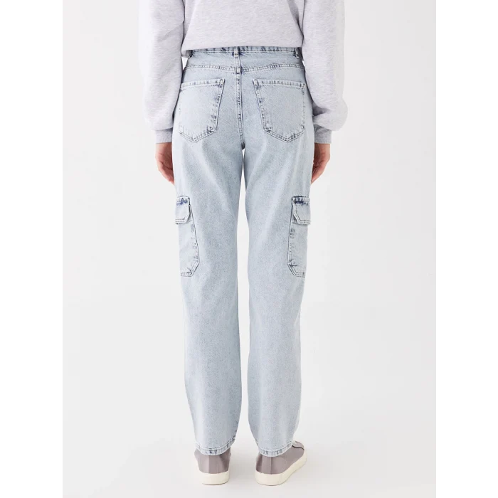 LCW Jeans Indigo Straight Fit Kadın Kargo Jean Pantolon