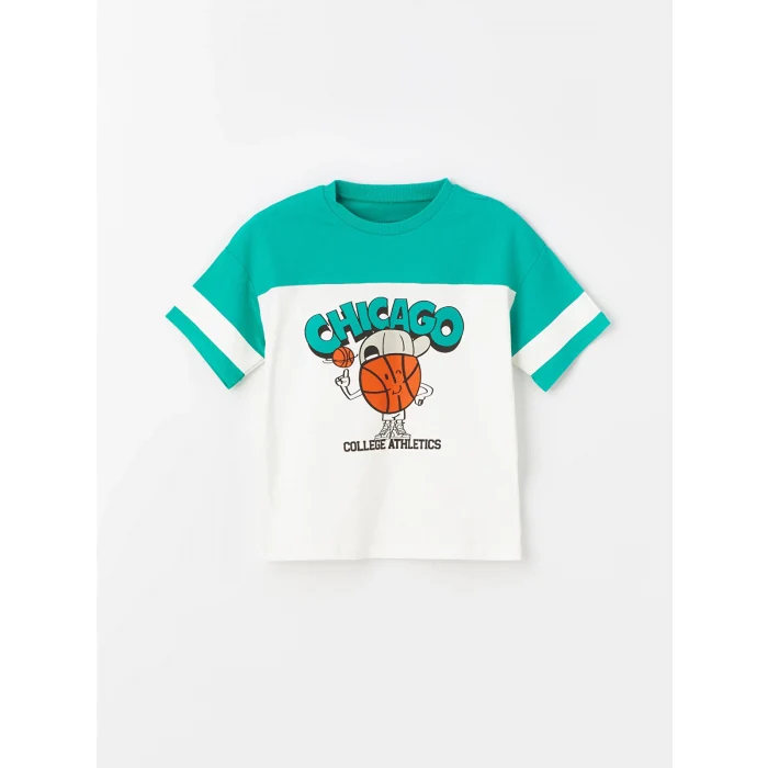 LCW Kids Ekru Bisiklet Yaka Kısa Kollu Baskılı Erkek Bebek Tişört ve Şort 2li Takım