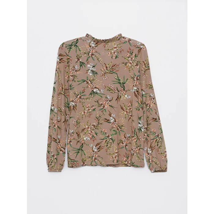 LCW Grace Bej Bağlamalı Yaka Desenli Uzun Kollu Kadın Bluz