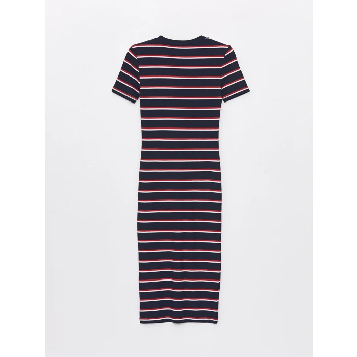 LCWAIKIKI Classic Lacivert Bisiklet Yaka Çizgili Kadın Elbise
