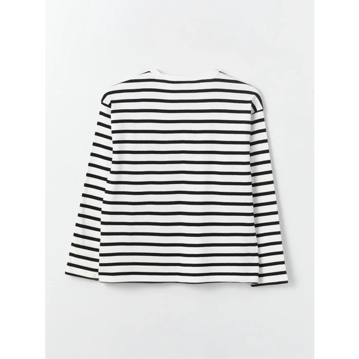 XSIDE Ekru Bisiklet Yaka Çizgili Uzun Kollu Kadın Tişört