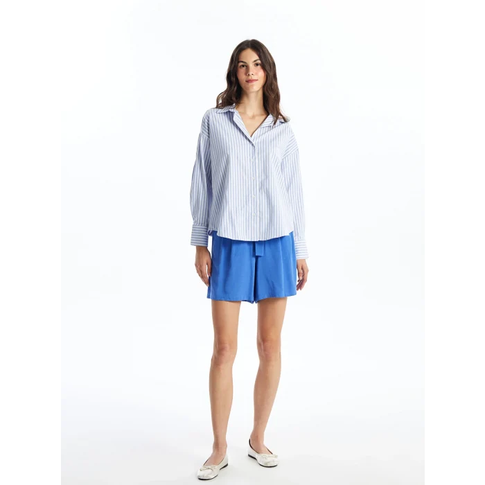 LCW Vision Mavi Çizgili Oversize Kadın Gömlek
