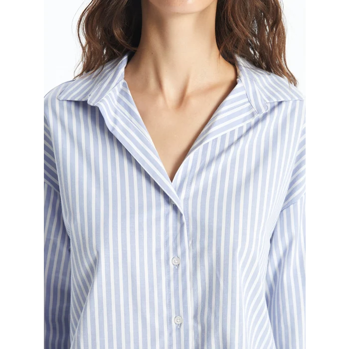 LCW Vision Mavi Çizgili Oversize Kadın Gömlek