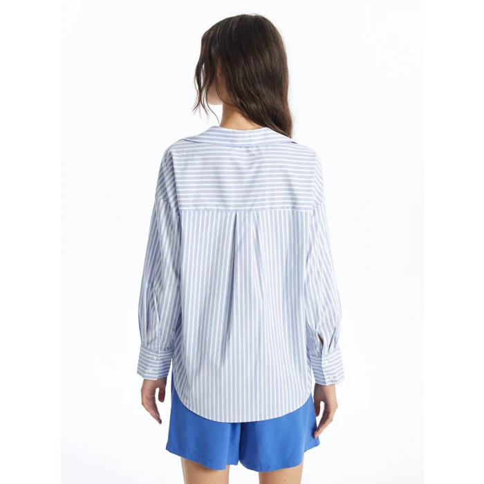LCW Vision Mavi Çizgili Oversize Kadın Gömlek