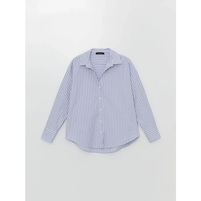 LCW Vision Mavi Çizgili Oversize Kadın Gömlek