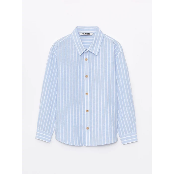 LCW Kids Mavi Rahat Kalıp Çizgili Erkek Çocuk Gömlek