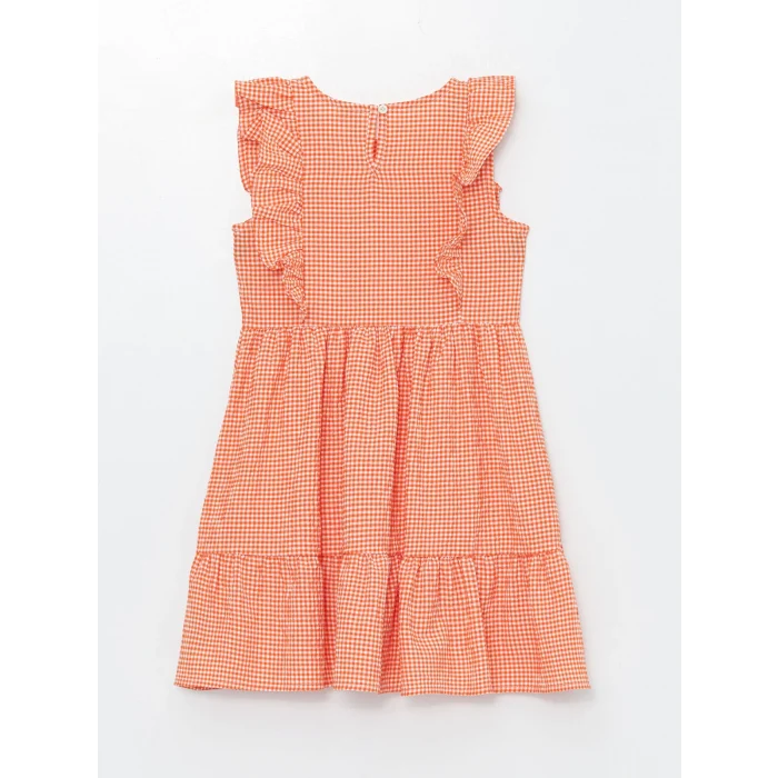 LCW Kids Turuncu Bisiklet Yaka Ekose Kız Çocuk Elbise