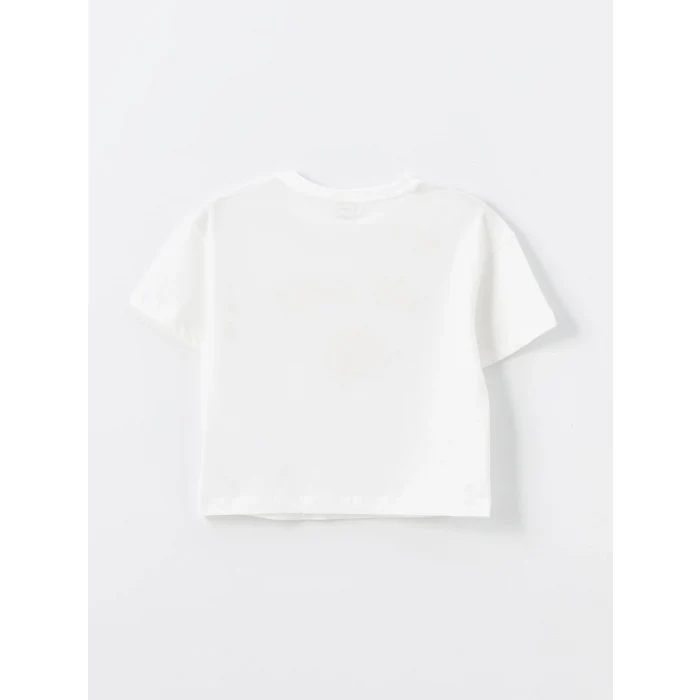 LCW Kids Ekru Bisiklet Yaka Baskılı Kısa Kollu Kız Çocuk Tişört ve Şort