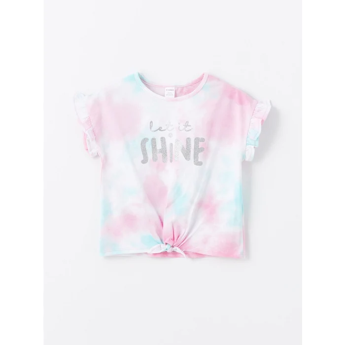 LCW Kids Pembe Bisiklet Yaka Baskılı Kısa Kollu Kız Bebek Tişört 2li