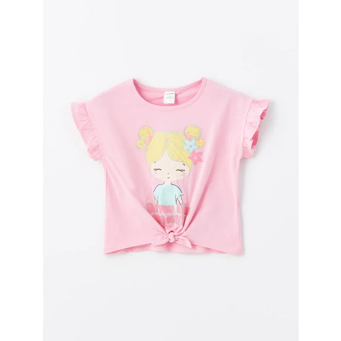 LCW Kids Pembe Bisiklet Yaka Baskılı Kısa Kollu Kız Bebek Tişört 2li