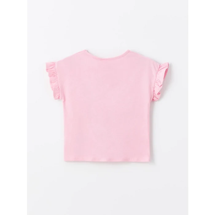 LCW Kids Pembe Bisiklet Yaka Baskılı Kısa Kollu Kız Bebek Tişört 2li