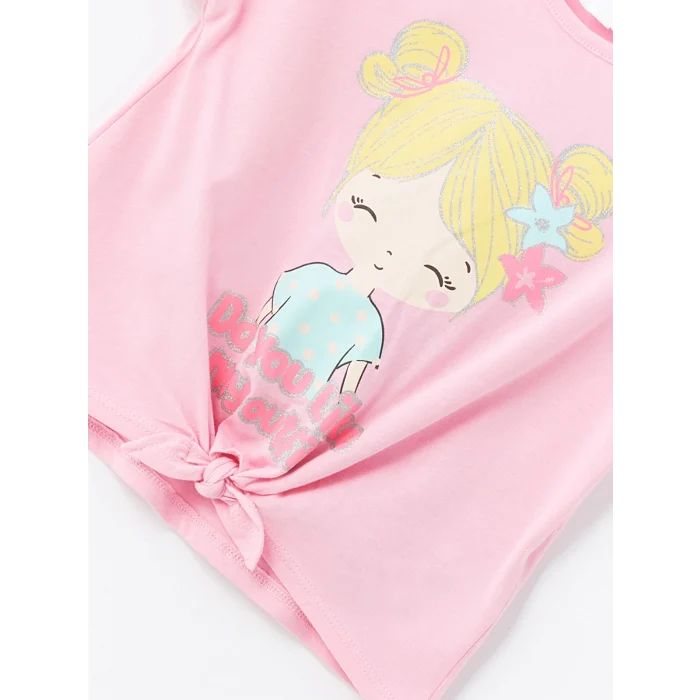 LCW Kids Pembe Bisiklet Yaka Baskılı Kısa Kollu Kız Bebek Tişört 2li