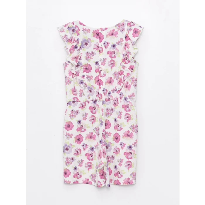 LC WAIKIKI Ekru Bisiklet Yaka Çiçekli Kız Çocuk Tulum