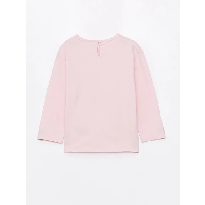 LCW Kids Pembe Bisiklet Yaka Uzun Kollu Baskılı Kız Bebek Tişört ve Tayt 2li Takım